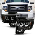 ACANII - For Black 2009-2014 Ford F150 SMD LED Halo Projector Headlights Headlamps Driver + Passenger Side