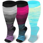 Aoliks 3 Pairs Plus Size Compression Socks Wide Calf,Knee High Support Sock for Women & Men Nurses Pregnant Travel 3XL