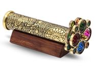 RII Handcrafted Etched Floral Pattern Lacquered Brass Kaleidoscope Includes Two Separate Turning Wheels-Unique Gift Ideas for Someone Special. (7""x1.25""), Gold