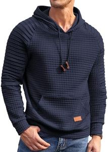 COOFANDY Men's Waffle Knit Hoodie Pullover Hipster Pleated Textured Long Sleeve Drawstring Hooded Sweatshirt with Kanga Pocket, Navy Blue, XX-Large