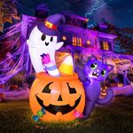 Presence 5FT Halloween Decorations Outdoor - Halloween Inflatable Ghost with Black Cat and Pumpkin Candy with Build-in LED Lights for Halloween Decor Outdoor Party Supplier