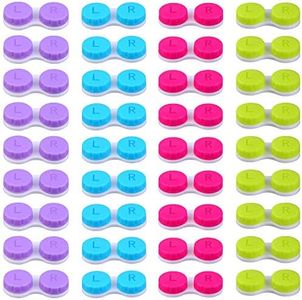 Elcoho 36 Pack Colorful Contact Lens Case Left/Right Contact Lens Soak Storage Contact Lens Travel Container, 4 Colors