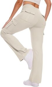 Hispotim Cargo Yoga Pants Women with Pockets Flared Leggings High Waist Casual Work Travel Bootcut Pants, Khaki(L)