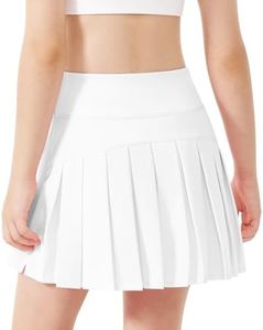 Stelle Girl's Tennis Skirts with Shorts Pockets Tennis Golf Skirts Running Workout Athletic Pleated Skort 5-15Years (White, S)