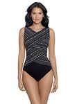 Miraclesuit Women's Swimwear Paillette Brio Underwire Bra Tummy Control One Piece Swimsuit, Black/Multi, 14