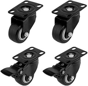 ULIFESTAR 4 PCS 2 inch Heavy Duty Caster Wheels Polyurethane PU Rubber Swivel Casters with Top Plate & Strong Bearing Total 400lb Quite Mute Non-Marking Locking Stem Casters Black (2'')