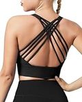 QUEENIEKE Sports Bras for Women Padded Medium Support for Yoga Cross Back Strappy Free to Be Bra Size S Color Black