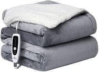 CAROMIO Heated Blanket Throw - Soft Thickened Flannel to Sherpa Reversible Electric Heating Blanket, UL Certified 4 Heating Levels & 4 Hours Auto Off, Machine Washable Electric Throw, Grey 50" x 60"