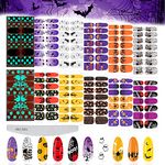 Luminous Halloween Nail Wraps Decal with Nail File, EBANKU 12Sheets Self-Adhesive Nail Art Sticker for Halloween Skull Pumpkin Spider Full Wraps Strips for Women Girls Party Nail Decorations