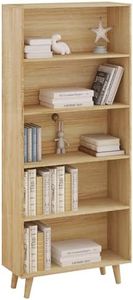 WOLTU Estanteria Libreria con 5 Niveles, Libreria para Habitacion, Estanteria Biblioteca para Libros, Estanteria de Almacenamiento para Salón, Dormitorio y Oficina, 60x24x144 cm, Roble Claro, SK022hei