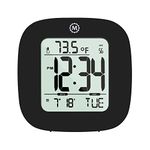 Marathon Small Compact Alarm Clock with Repeating Snooze, Light, Date and Temperature. Batteries Included Travel Collection - CL030058BK (Black)