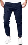 JMIERR Mens Casual Cargo Pants Cotton Tapered Stretch Twill Drawstring Athletic Joggers Sweatpants Trousers with Multiple Pockets, 2XL, Navy Blue