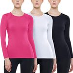 ATHLIO Women's Thermal Long Sleeve Tops, Winter Fleece Lined Crew Neck Shirts, Lightweight Compression Base Layer, 3pack Shirts Black/White/Pink, Small