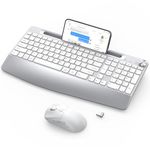 GAMCATZ Wireless Keyboard and Mouse - Full-Sized Ergonomic Keyboard with Wrist Rest, Phone Holder, Volume Knob,2.4 Silent Cordless Keyboard Mouse Combo for Computer, Laptop, PC, Mac, Apple-White