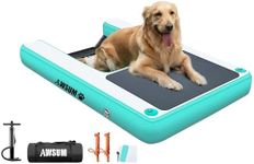 AWSUM Inflatable Dog Water Ramp 4ft x 3.3ft Boat Ramp Floating for Dogs Up 180LBS On Water Float Ladder Steps for Pool, Dock, Lakes, Green/Grey