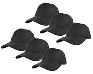 Gelante Plain Blank Baseball Caps Adjustable Back Strap Wholesale Lot 6 Pack, Black, One Size