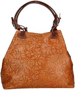 CTM Borsa a Mano da Donna Fantasia Floreale con Manici e Tracolla in Vera Pelle made in Italy – 32,5x28x16,5 Cm