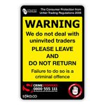 Pack of 2 Trading Standards Cold Calling UNINVITED TRADERS Warning Sticker self-adhesive sign for doors/windows (White)