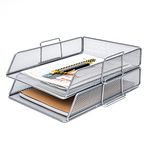 EXERZ Letter Trays 2pcs Stackable Paper Sorter/Desk Organiser/File Tray for Desk - Wire Mesh Metal File Rack - Office, School, Home Study (EX63574-2SILVER)