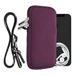 kwmobile Neoprene Phone Bag XXL - 7" - 17.7 x 8.5 cm Universal Case Holder with Neck Strap and Zipper - Berry