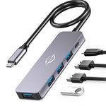 USB C Hub,Vunvooker 5in1 USBC Dongle with Long Cable,USB-C Expander for Laptop(100W PD,4 Port USB 3.0 Hub),Slim Mini Data Adapter for MacBook Pro/Air,iMac,Surface,XPS,Notebook