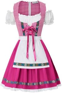 Kate Kasin Women's Mini Plaid Costumes Embroidered German Oktoberfest Dirndl Dress with Tie Waist Apron Small