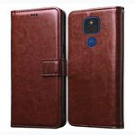 Casotec Flip Cover for Motorola Moto E7 Plus | Premium Leather Finish | Inbuilt Pockets & Stand | Flip Case for Motorola Moto E7 Plus (Brown)