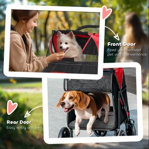 PawHut Foldable Dog Stroller – Red, Lightweight Pet Carrier