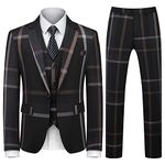 Mens Suits 3 Piece Check Plaid Suit Single Breasted One Button Jackets Formal Dress Party Prom Tuxedo Suits Blazer Set, Black-navy, X-Small