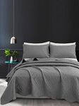 Techshining 3 Piece Bedspread Coverlet Set, Bedding Cover with Pillow Shams, Ultrasonic Reversible Quilt Sets Lightweight and Soft Bedding Set for Twin, Full, Queen, King Size Bed Grey (King)