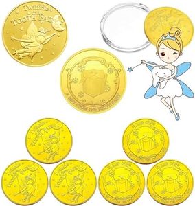 Pacify 6 PCS Tooth Fairy Coins Golden Plated Lost Teeth Fairy Commemorative Rewards Coin for Boys Girls
