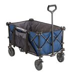 Gorilla Carts 7 cu feet 185L Capacity Foldable Festival Wagon Collapsible Durable All Terrain Utility Pull Beach Wagon, Camping Wagon with Oversized Bed and Built in Cup Holders, Blue, 36 x 21 x 15 in