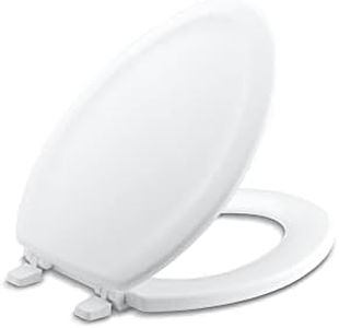 KOHLER K-4647-0 Stonewood Molded-Wood with Color-Matched Plastic Hinges Elongated Toilet Seat, White