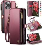 Defencase for iPhone 16 Pro Case,【RFID Blocking】 for iPhone 16 Pro Wallet Case for Women Men with Card Holder, PU Leather Zipper Strap Magnetic Snap Cover for iPhone 16 Pro 6.3" Phone Case, Wine Red