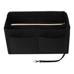 LITLANDSTAR Multi-Compartment Solid Color Felt Bag Large Capacity Makeup Bag Women Travel Large Makeup Organizer Toiletry bag Storage Pouch Handbag Tote, Black