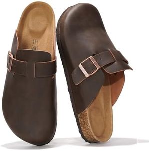 Project Cloud Mens Clogs - Full Grain Genuine Leather Memory Foam Clogs for Men Arch Support Cork Footbed - Non Slip Platform Mules (Brooklyn,CHOCDIS,12)