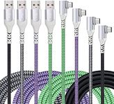 90 Degree USB C Cable(4-Pack 10ft), Eversame Right Angle USB A to USB Type C Nylon Braided Fast Charging Cable Compatible Samsung Galaxy S20/S10+/S9 Plus, Note 9, G5, Pixel (Black White Green Purple)