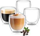 BHTHIM - Double Wall Glass Coffee Mugs Set - Double Walled Glass Cups for Hot & Cold Tea Coffee Milk Juice Espresso Cappuccino Cafe Latte Iced Coffee - Microwave Safe (250ML Glass, 4 Pieces)