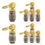 Nakamichi FanLock Excel Series 24k Gold Plated Right-Angle 90 Degree Banana Plugs 10 AWG - 18 AWG Gauge Size 4mm for Speakers Amplifier Hi-Fi Home Theatre Wire Cable Quick Connector, 10 Pcs (5-Pairs)