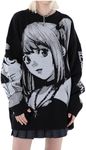 PEXIZUAN Goth Knitted Harajuku Winter Clothes Women Oversized Sweaters Long Sleeve Top Gothic Kawaii Cartoon Streetwear, Black, X-Large