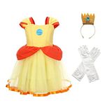 Dressy Daisy Little Girls Super Brothers Princess Costume Tulle Dress with Crown and Gloves Size 6, Yellow