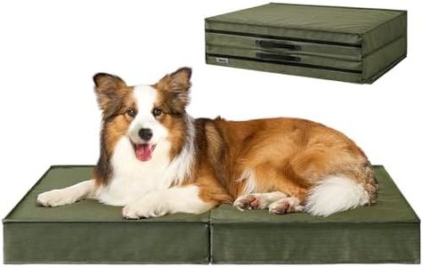 EHEYCIGA Foldable Waterproof Dog Beds for Large Dogs - Outdoor Orthopedic Dog Bed with Washable Removable Cover, Pet Bed Mattress with Handle, Olive Green, 36 x 27 x 3.5 inches