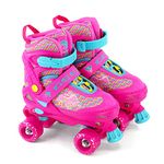 Kids Adjustable Quad Roller Skates, Pink Roller Skates For Girls, 4 Wheel Skates Adjustable Sizes, Pink Colour (Medium/UK 2-4; EU 34-37/)