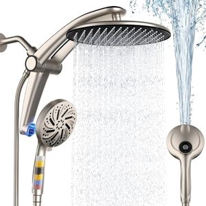 Shower Head with filtered Handheld High Pressure daul Shower Heads with Handheld Spray Combo and 10 Sprays Handheld Shower Head Detachable Shower head Built-in Magnetic Docking and Power Jets Nickel