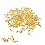 sourcing map 400Pcs Open Bead Tips Knot Covers, 1.3mm Metal Clamshell Crimp Fold-Over Calotte Ends Caps for Jewelry Making DIY Crafts, Gold