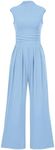 KIRUNDO Womens Jumpsuit Dressy Casual Summer Outfits One Piece Cap Sleeve Mock Neck Wide Leg Pants Rompers with Pockets(Light Blue, Large)