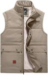 Flygo Men's Winter Warm Outdoor Padded Puffer Vest Thick Fleece Lined Sleeveless Jacket (Khaki L)