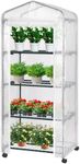 VIVOSUN Mini 4-Tier Greenhouse with Wheels, 27 x 19 x 63-Inch Reusable Portable Warm House with White PE Cover and Shelf for Compact Garden and Small Backyards, with Wheels