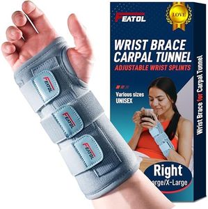 FEATOL Wrist Brace Carpal Tunnel for Women Men, Adjustable Night Sleep Support Brace with Splints Right Hand, Large/X-Large