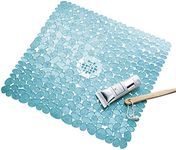 InterDesign Pebblz Non-Slip Suction Bath Mat for Shower, Bathtub - Square, Blue